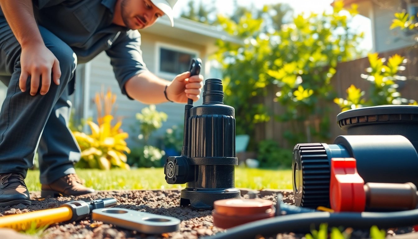 Plumber executing a well pump replacement with care and precision in a residential setting.
